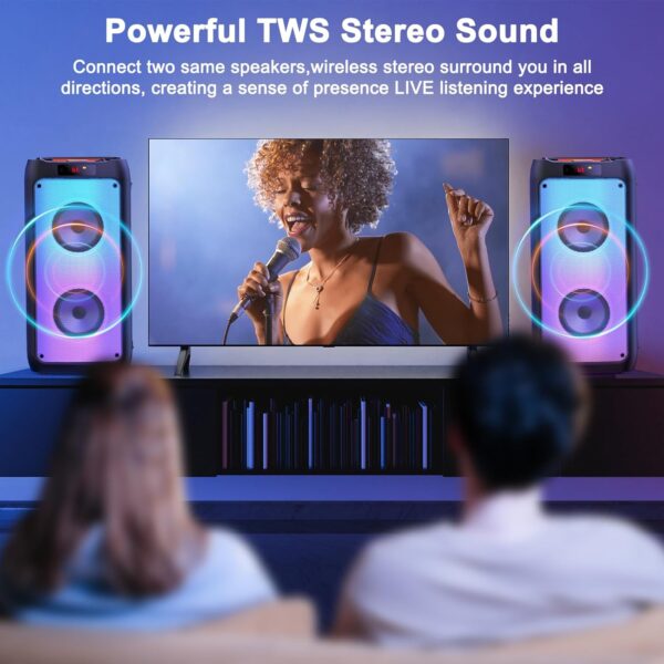 JYX 260W Trolley Party Speaker, 12 Hours Playtime with 2 UHF Wireless Mics, Bluetooth v5.3, Karaoke Party Box, TWS, 6.35mm Guitar Mic Inputs & 7 Band EQ Control, AUX & USB Type-C Port, RGB LED Lights
