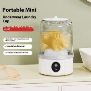 Mini folding washing machine front view with dryer for deep cleaning small clothes and underwear portable design